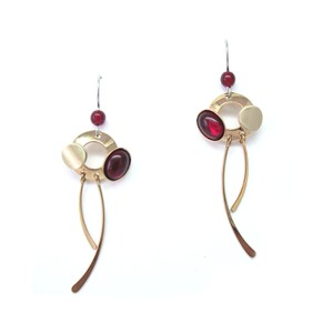 Shiny Gold Dainty Red Acrylic Dangle Earrings